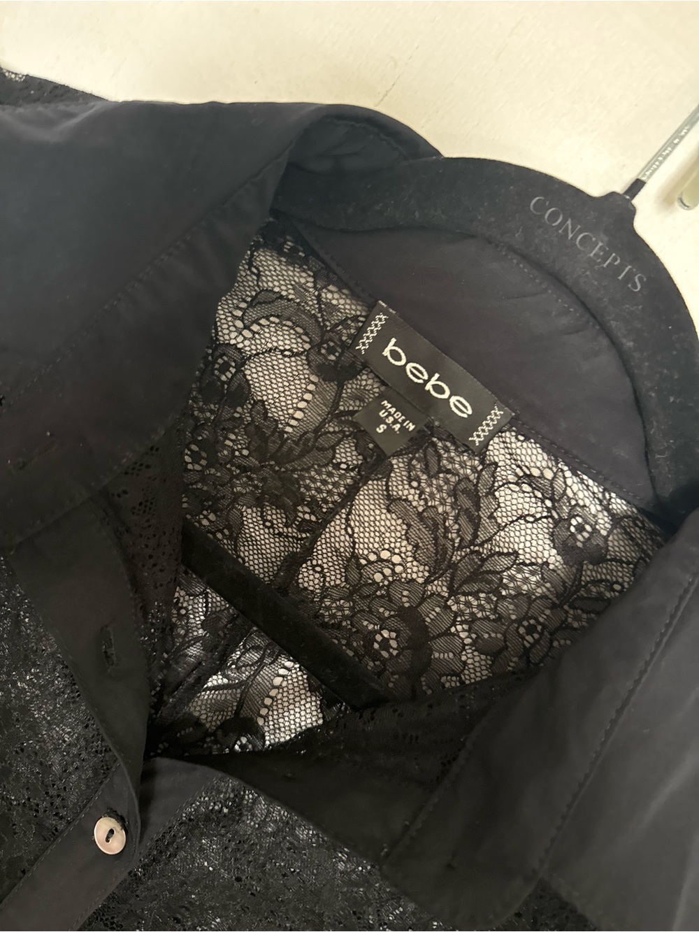bebe Black Lace Button-Front Long Sleeve Shirt - Picture 3 of 4